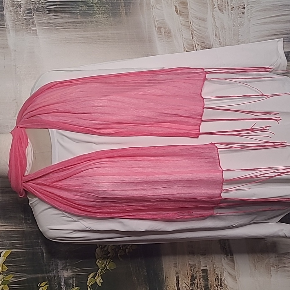 Beautiful shimmery sheer lightweight bright pink scarf wrap with fringe tassels
